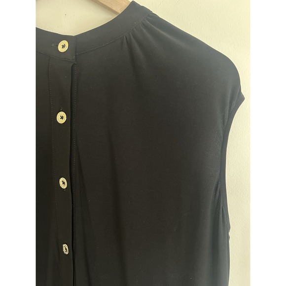 Anne Klein Midi Dress Size 16 Black Gold Button Cap Sleeve Stretch Jersey - Picture 2 of 4